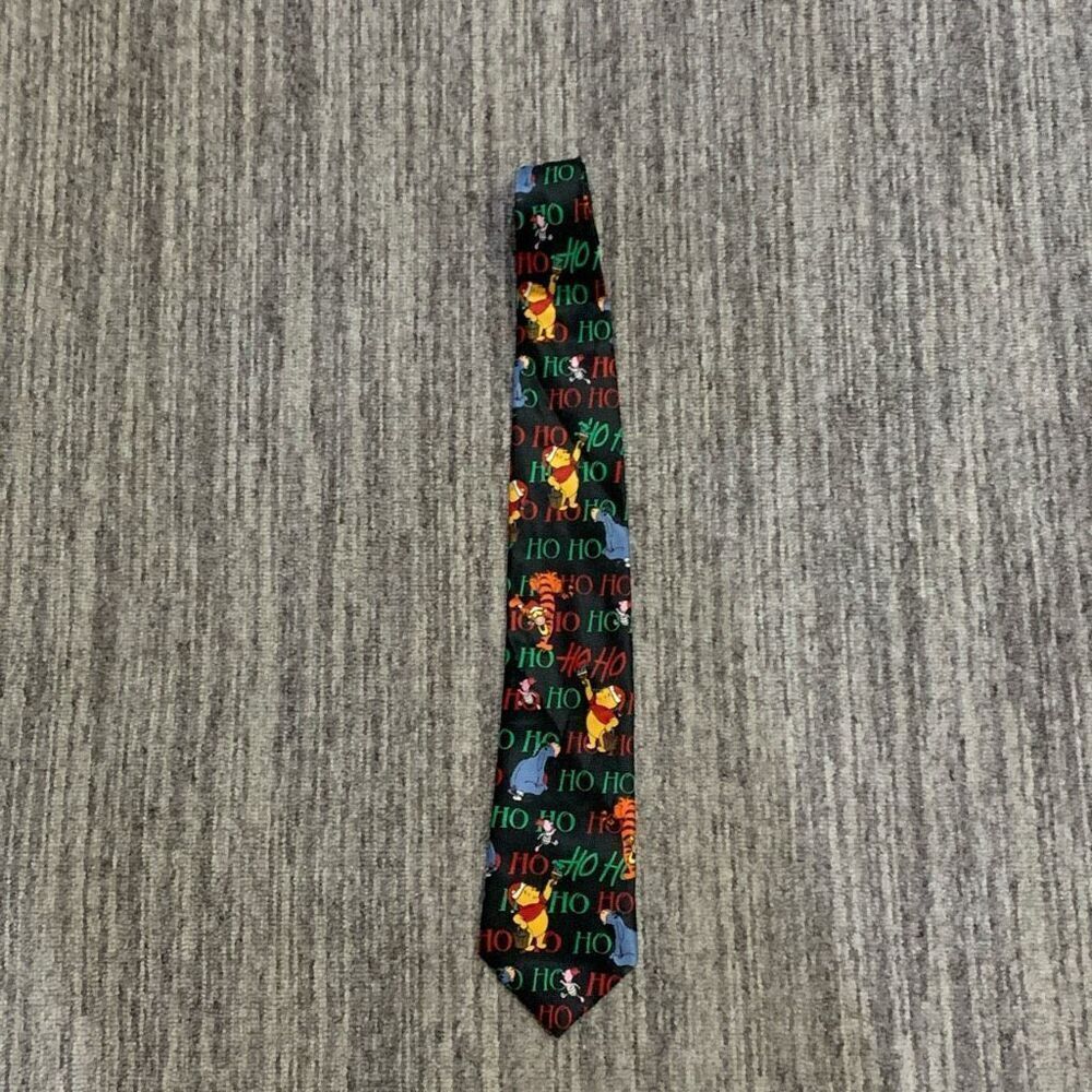 Vintage Disney Winnie the Pooh & Friends Mens Christmas Tie Black Colorful